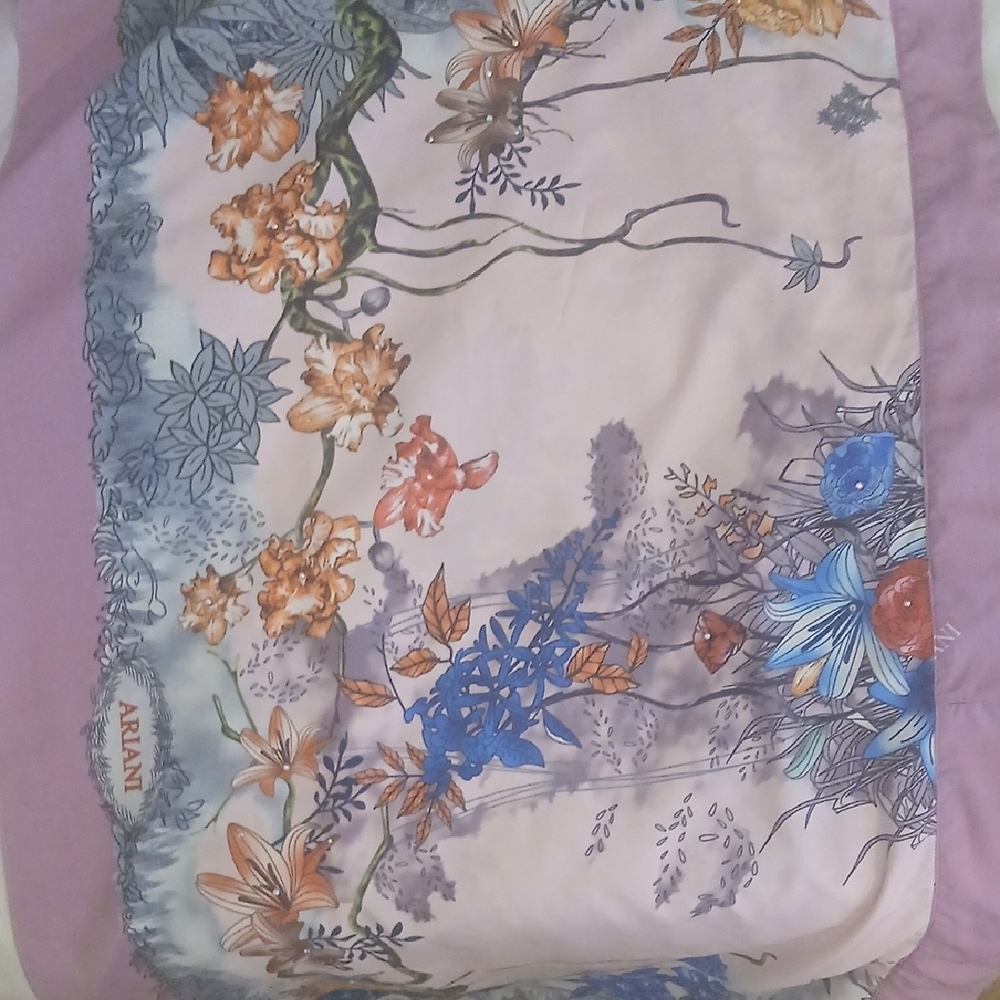 Floral Scarf Shawl- Purple and Blue 70in X 23in By Ariani